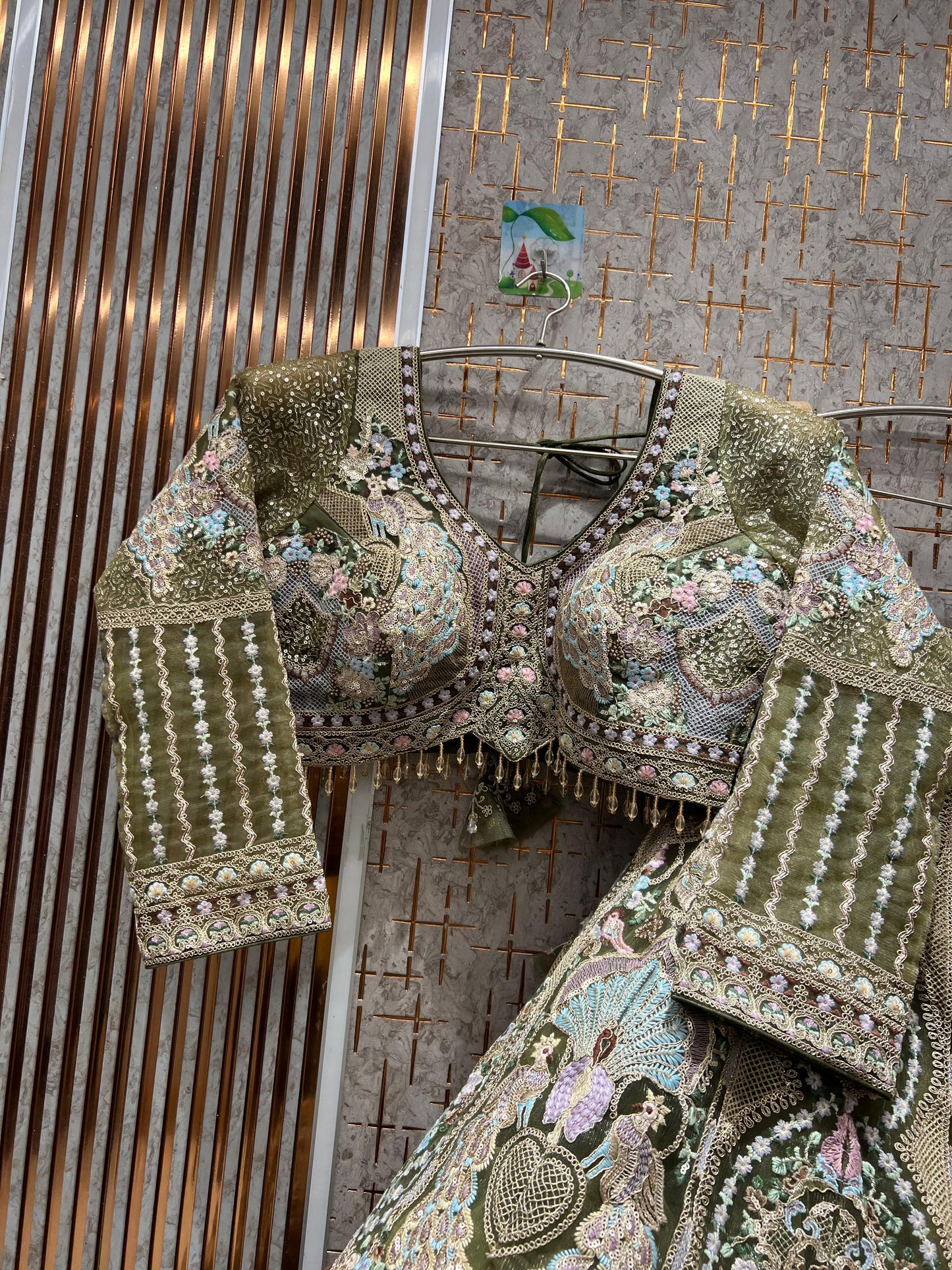 Amazing Pista green peacock Crop top Lehenga