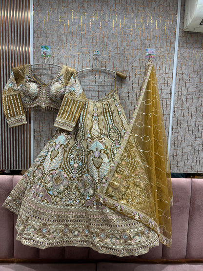 Amazing Pista green peacock Crop top Lehenga