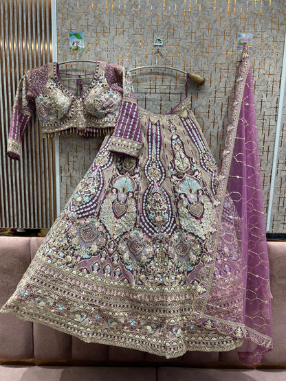 Amazing Pista green peacock Crop top Lehenga