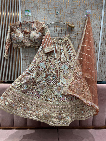 Amazing Pista green peacock Crop top Lehenga