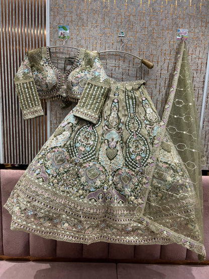 Amazing Pista green peacock Crop top Lehenga