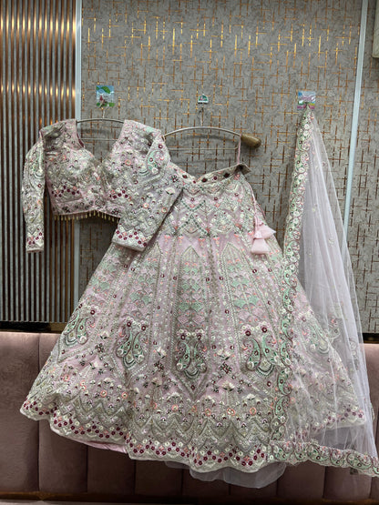 Astonishing Beige golden peacock Crop top Lehenga