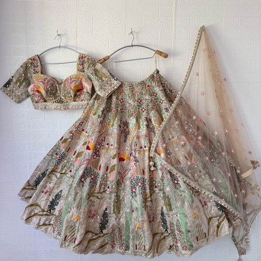 Pretty light green pink Crop Top lehenga