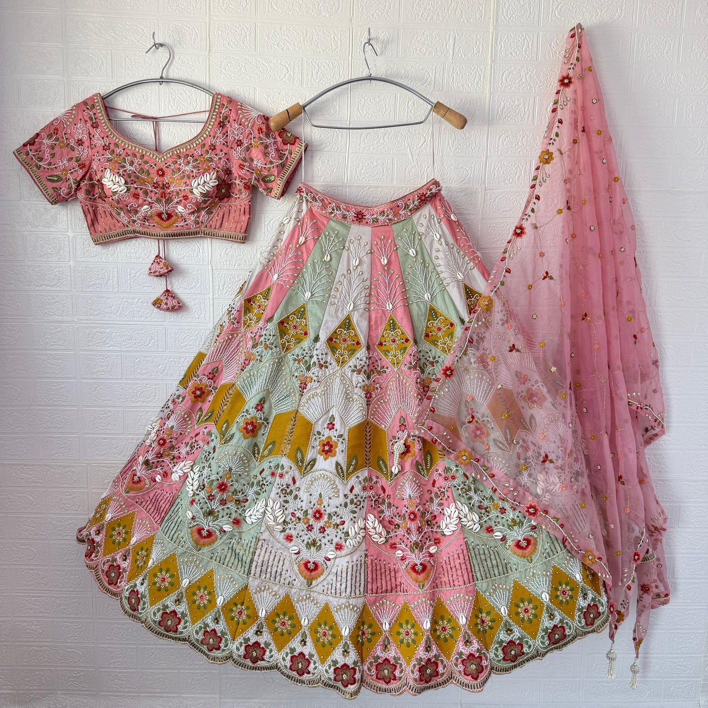 Khoobsurat pink green Crop Top lehenga