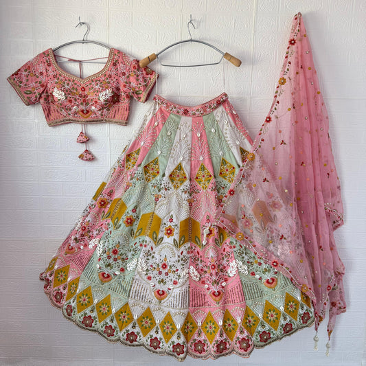 Khoobsurat pink green Crop Top lehenga