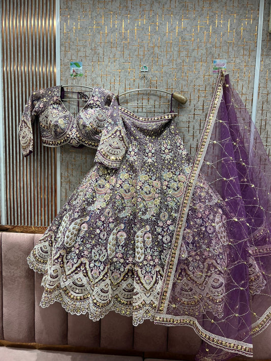 Lovely purple peacock Crop top Lehenga