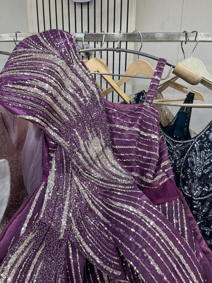 Engaging purple Heavy Sequins gown