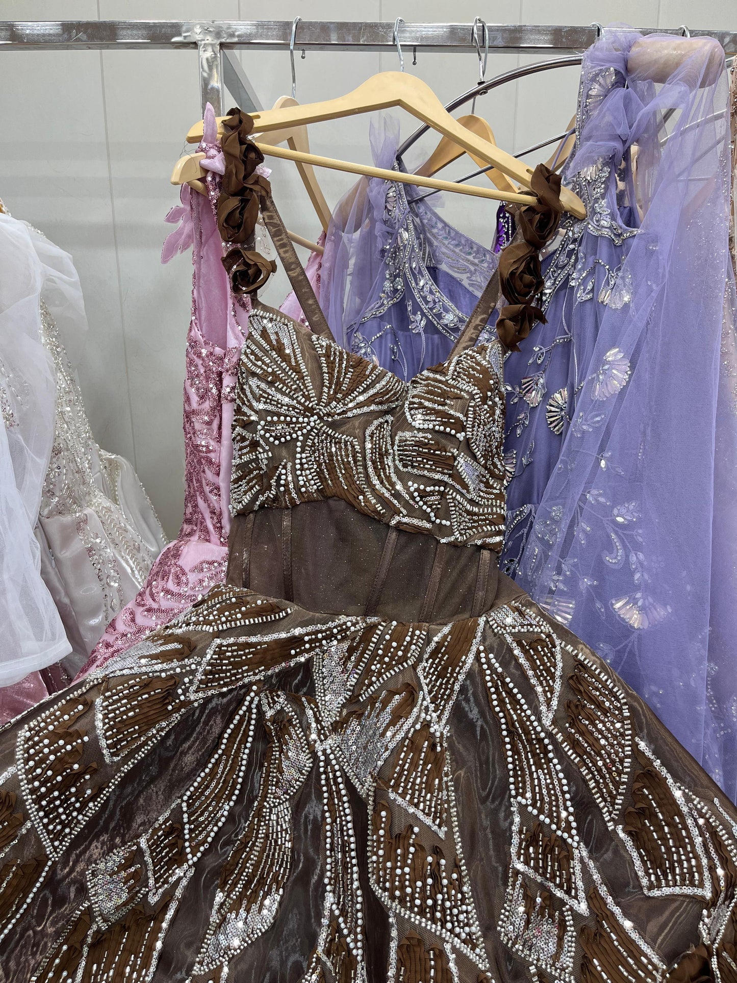 Delightful Brown coffee flower gown