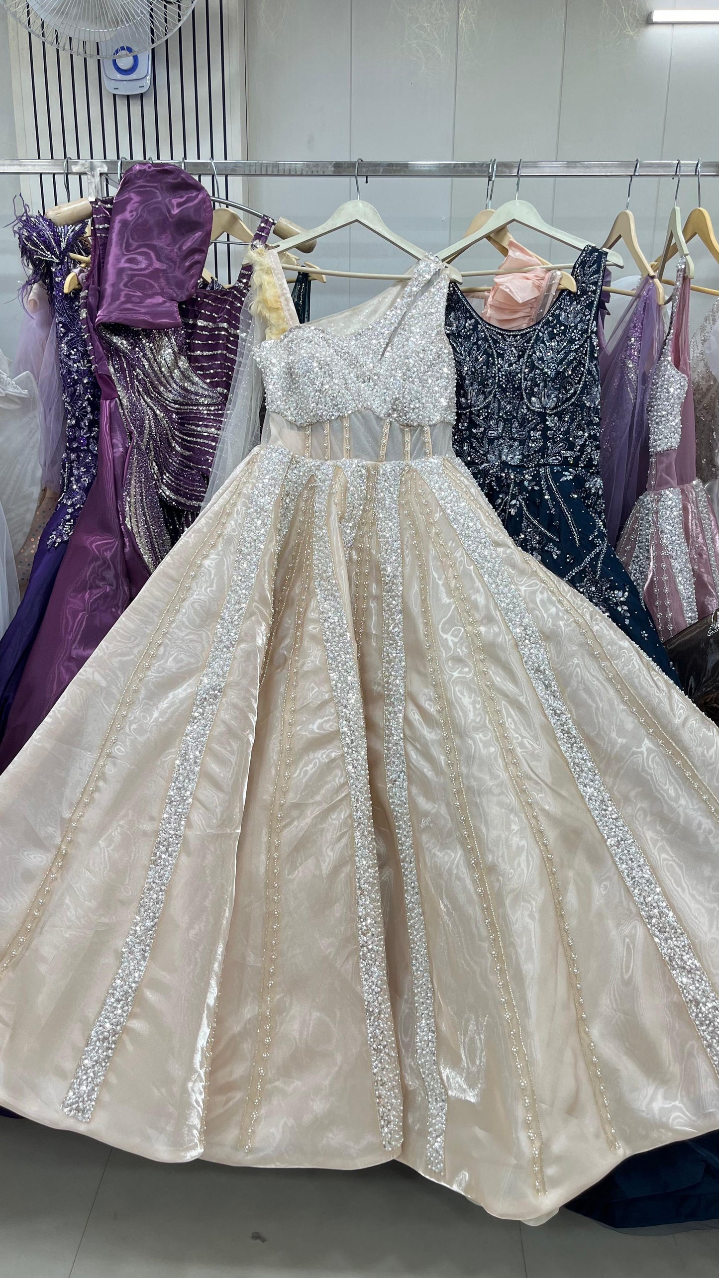 Eye catching light golden gown