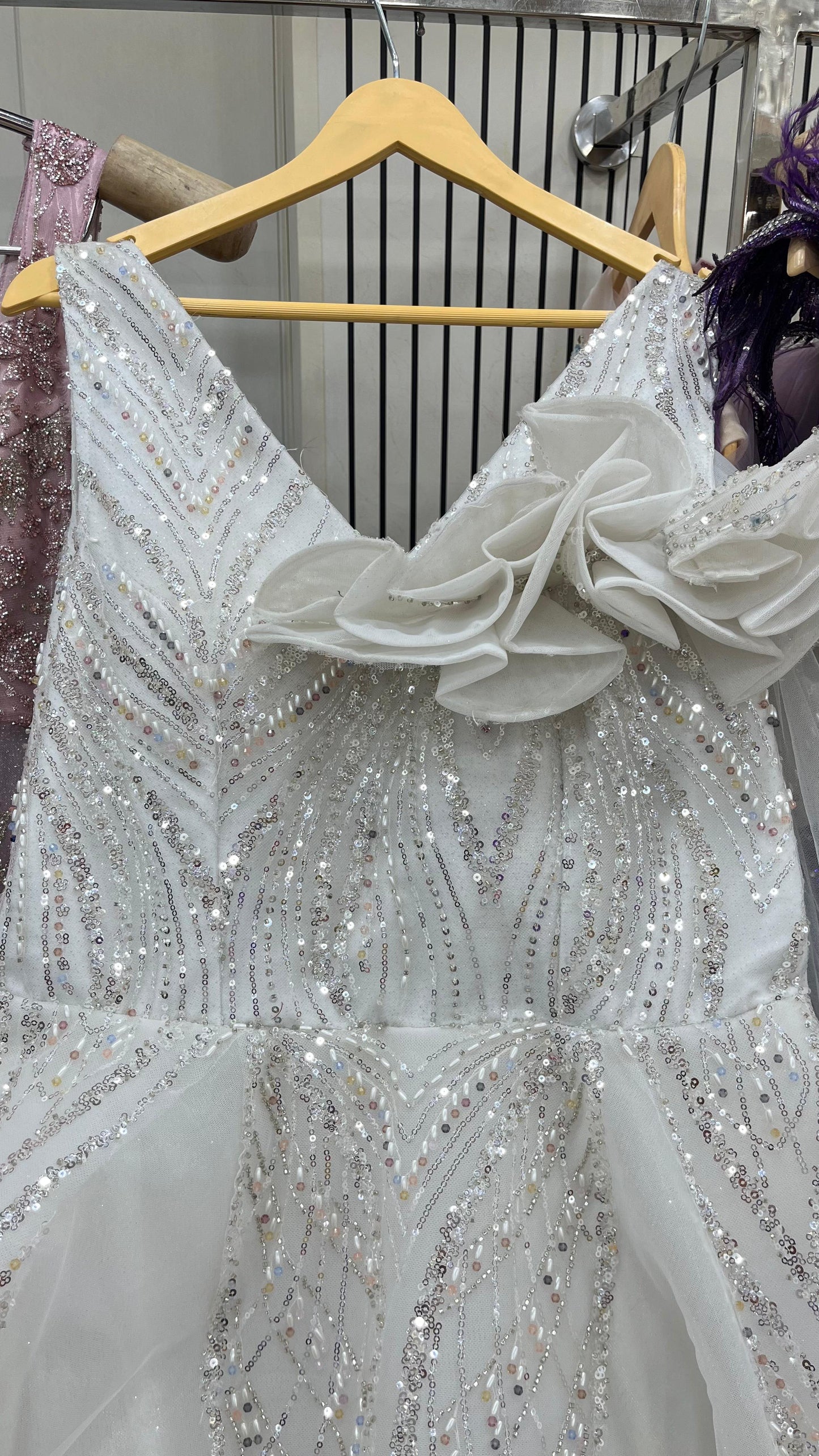 Pleasing White Sequins gown