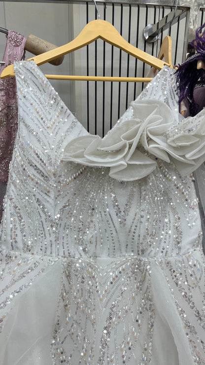 Pleasing White Sequins gown