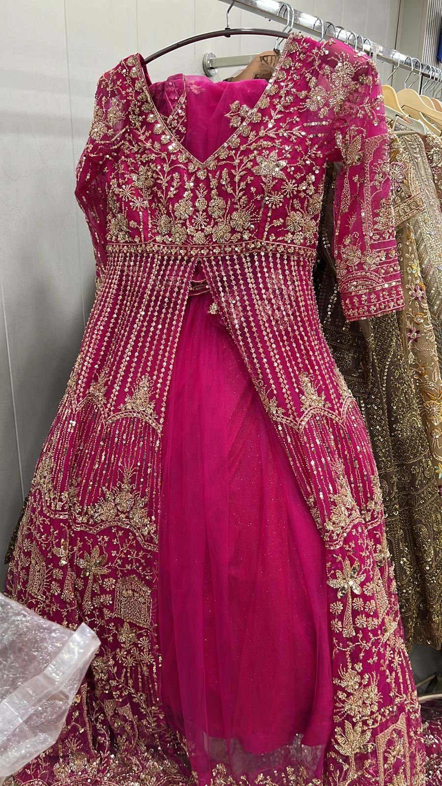 Khoobsurat Hot pink Peplum long Dress Farshi Gaharara Dress Special