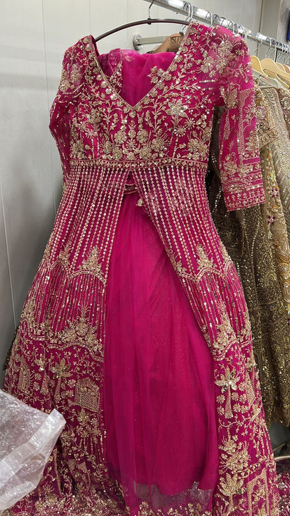 Khoobsurat Hot pink Peplum long Dress Farshi Gaharara Dress Special