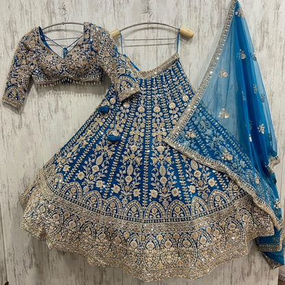 Astonishing Sky blue Crop Top lehenga
