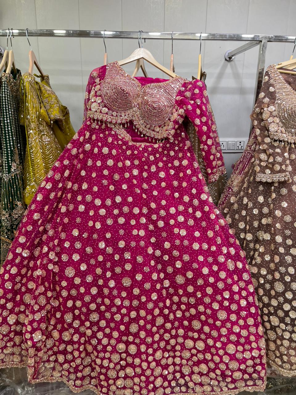 Designer Hot pink Crop Top lehenga