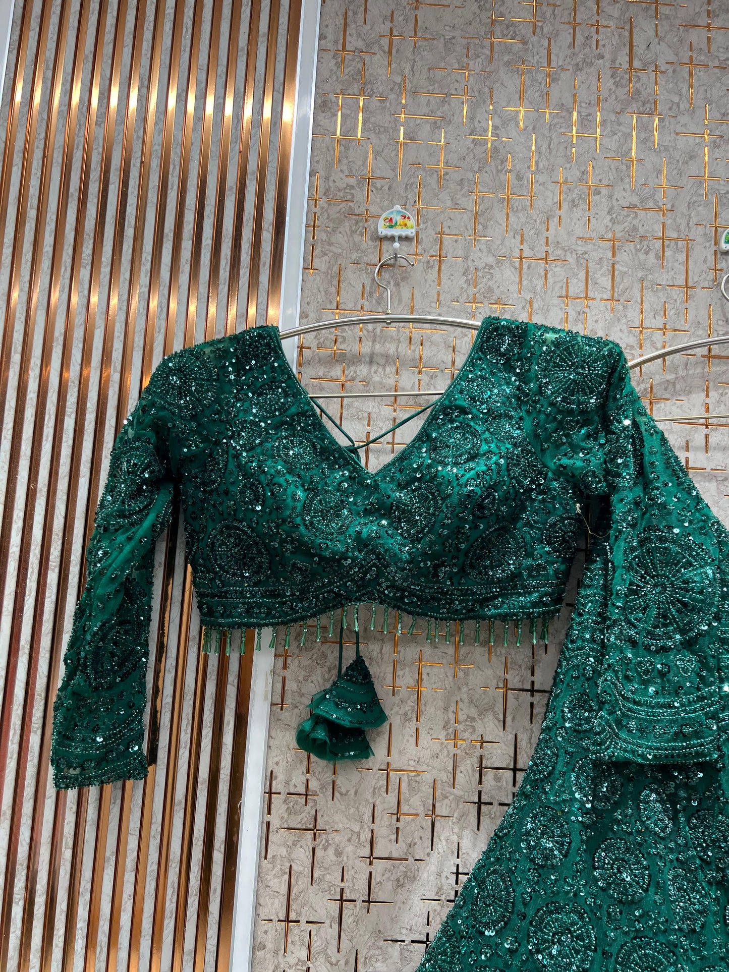 Designer green on green  monotone Crop Top Lehenga