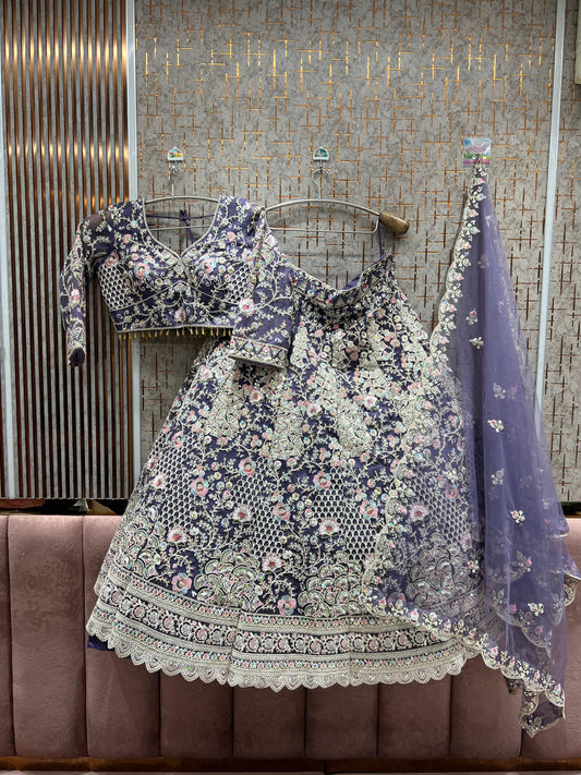 Astonishing Lavender Crop Top Lehenga