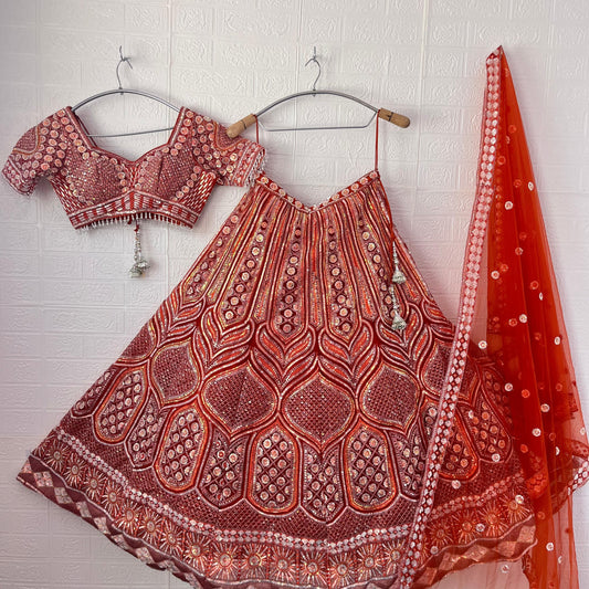 Khoobsurat Maroon Red Crop Top Lehenga