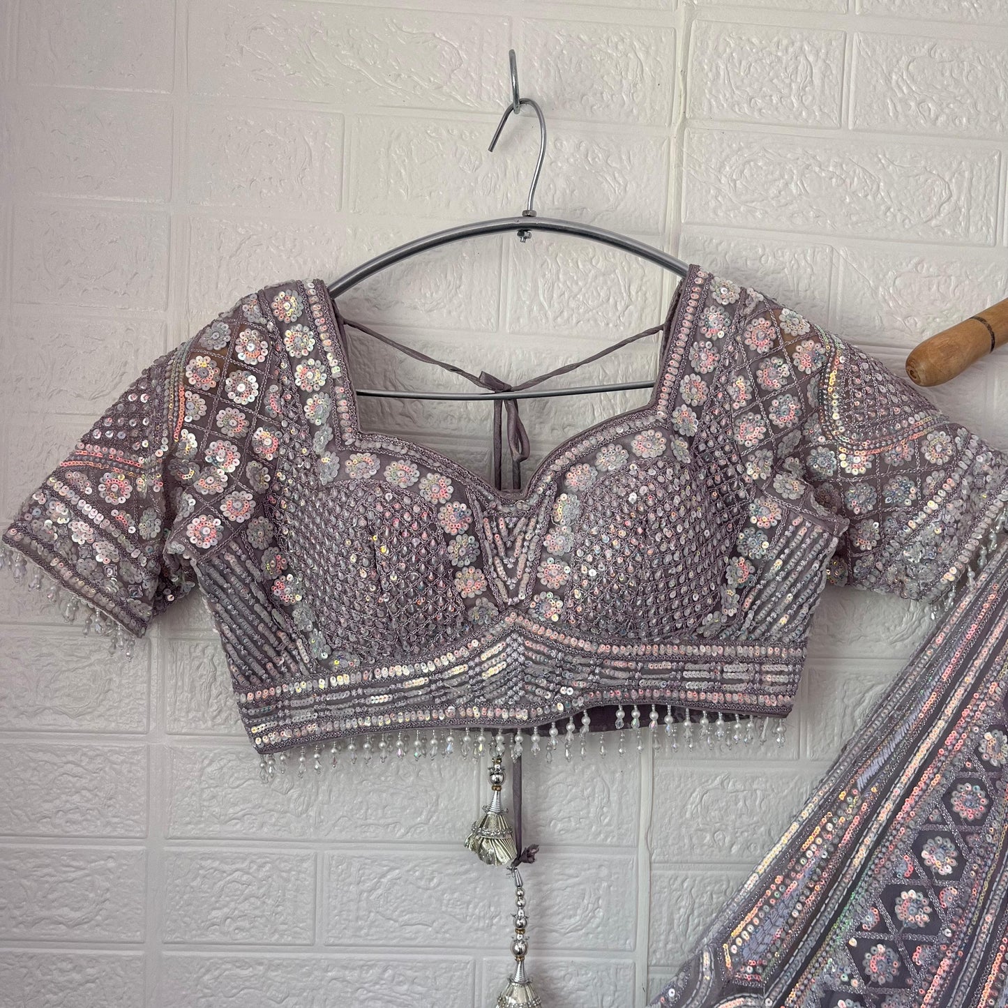 Charming Lavender Silver Crop Top Lehenga