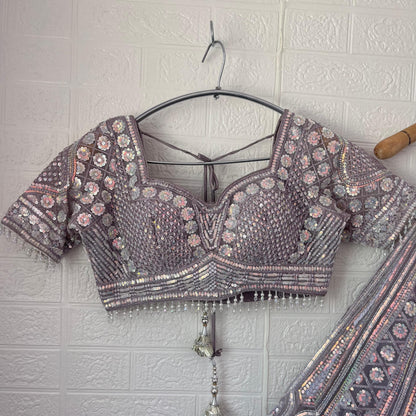 Charming Lavender Silver Crop Top Lehenga