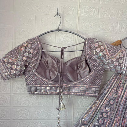Charming Lavender Silver Crop Top Lehenga