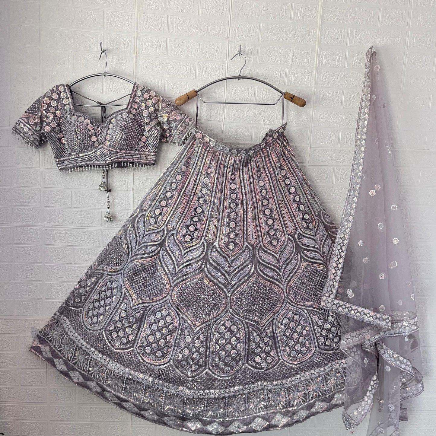 Charming Lavender Silver Crop Top Lehenga