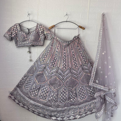 Charming Lavender Silver Crop Top Lehenga