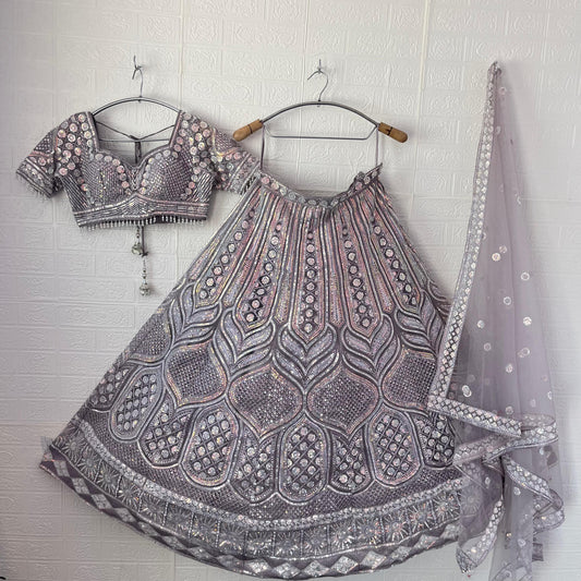 Charming Lavender Silver Crop Top Lehenga
