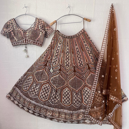Majestic Brown Crop Top Lehenga