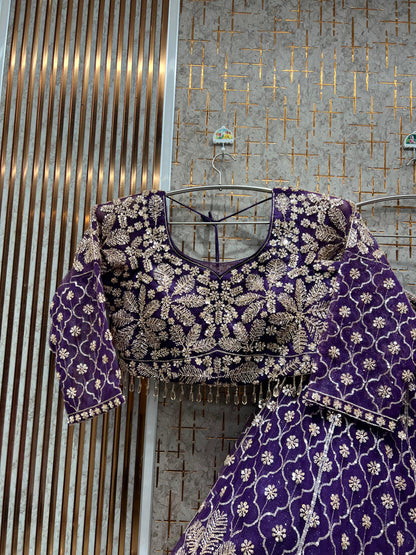 Fabulous Purple Floral Crop Top Lehenga