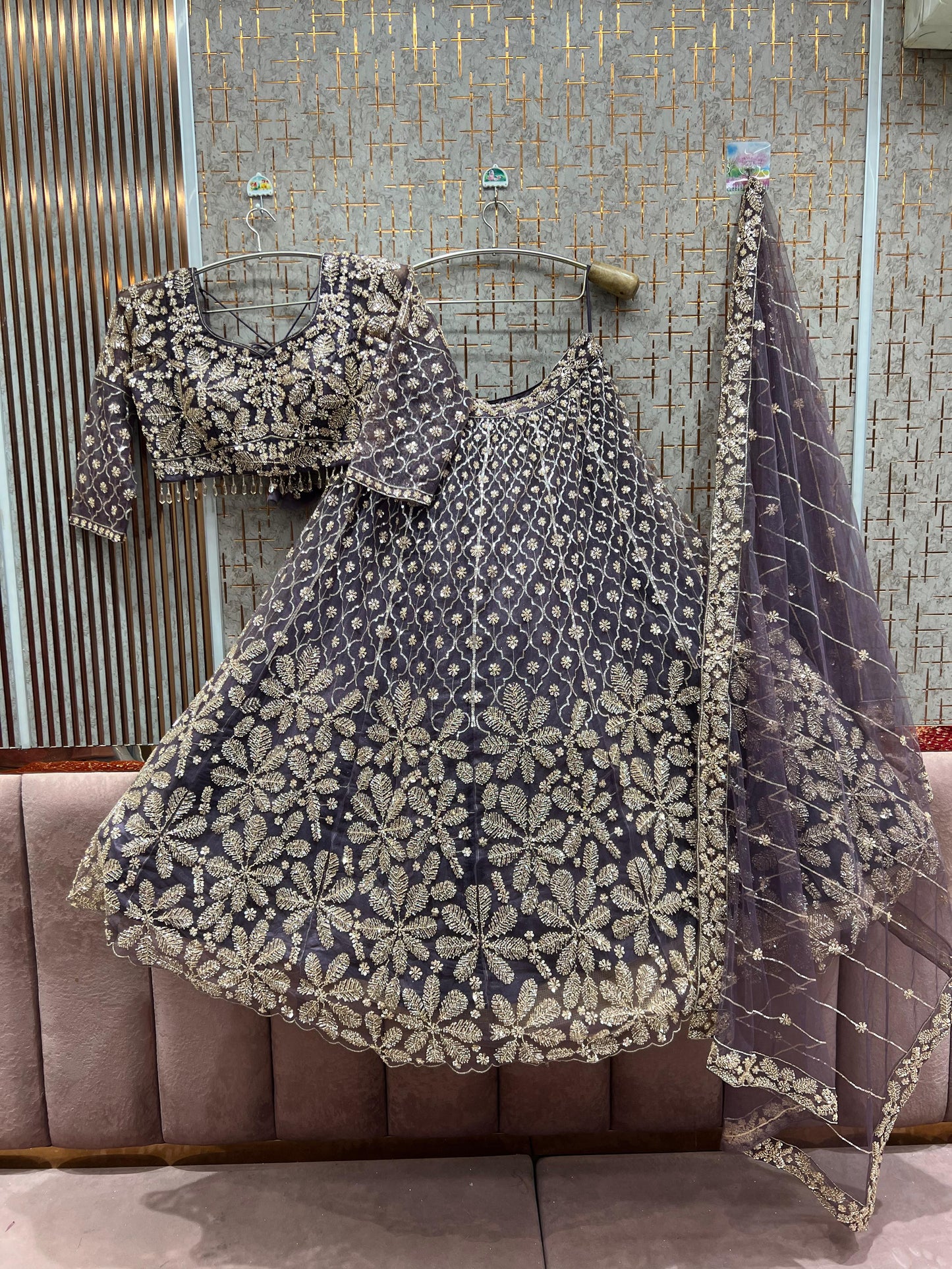 Fabulous Purple Floral Crop Top Lehenga