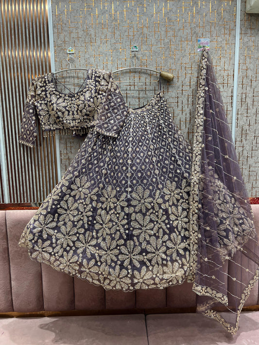 Awesome Lavender Floral Crop Top Lehenga