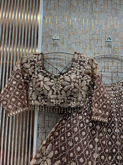 Fabulous Purple Floral Crop Top Lehenga