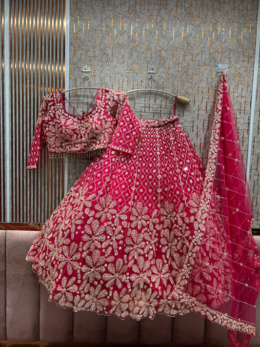 Amazing Hot pink Floral Crop Top Lehenga