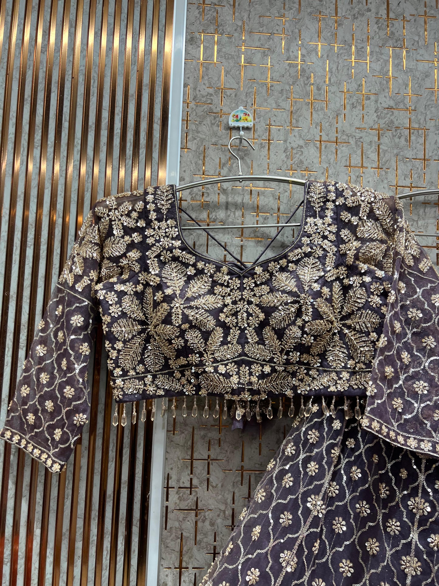 Fabulous Purple Floral Crop Top Lehenga