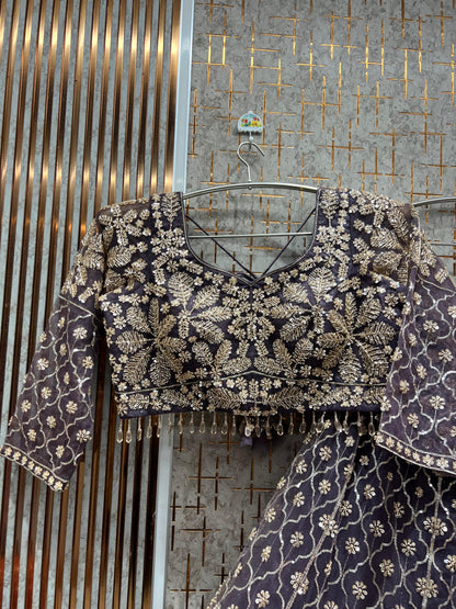 Fabulous Purple Floral Crop Top Lehenga