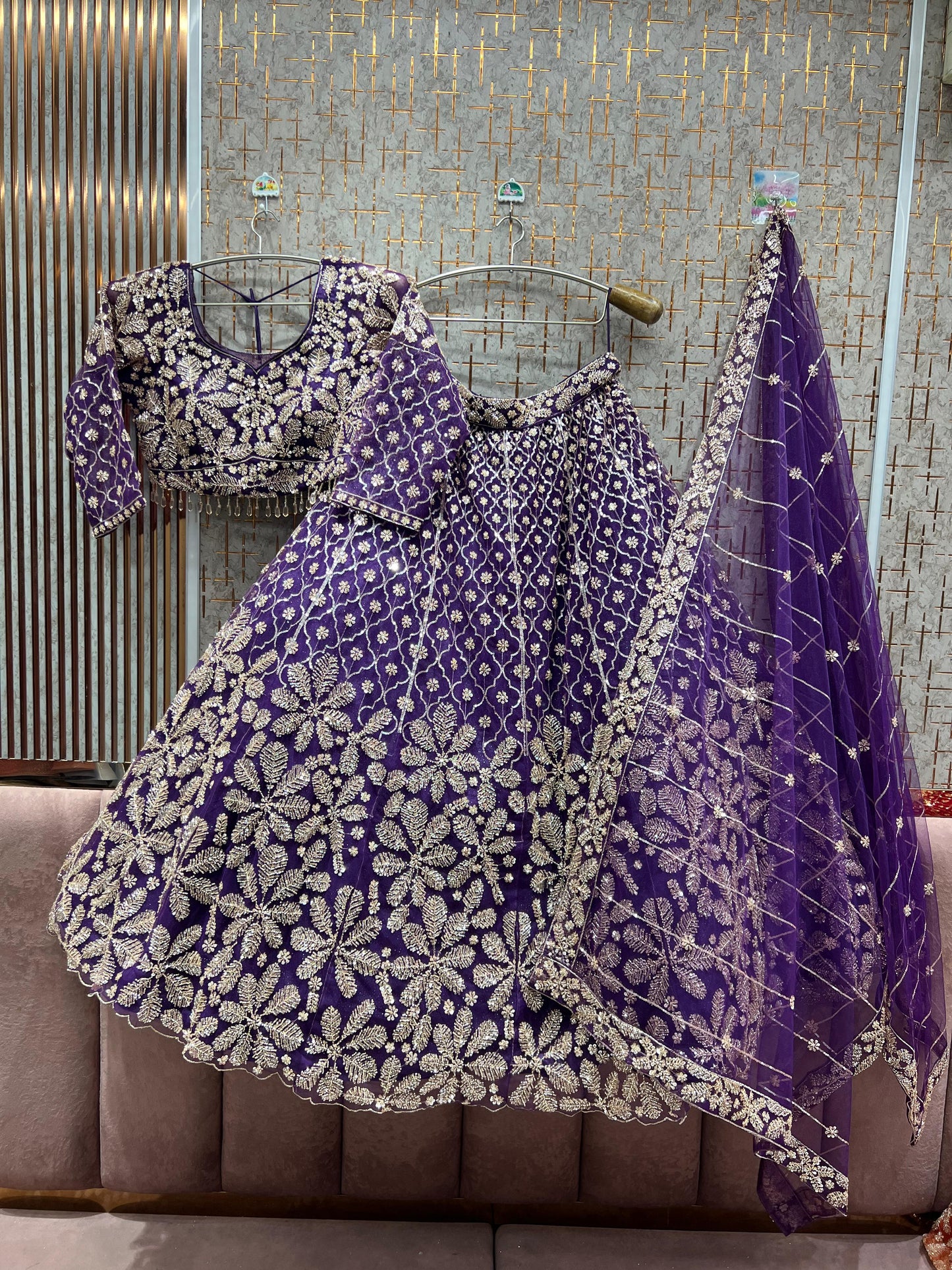 Fabulous Purple Floral Crop Top Lehenga