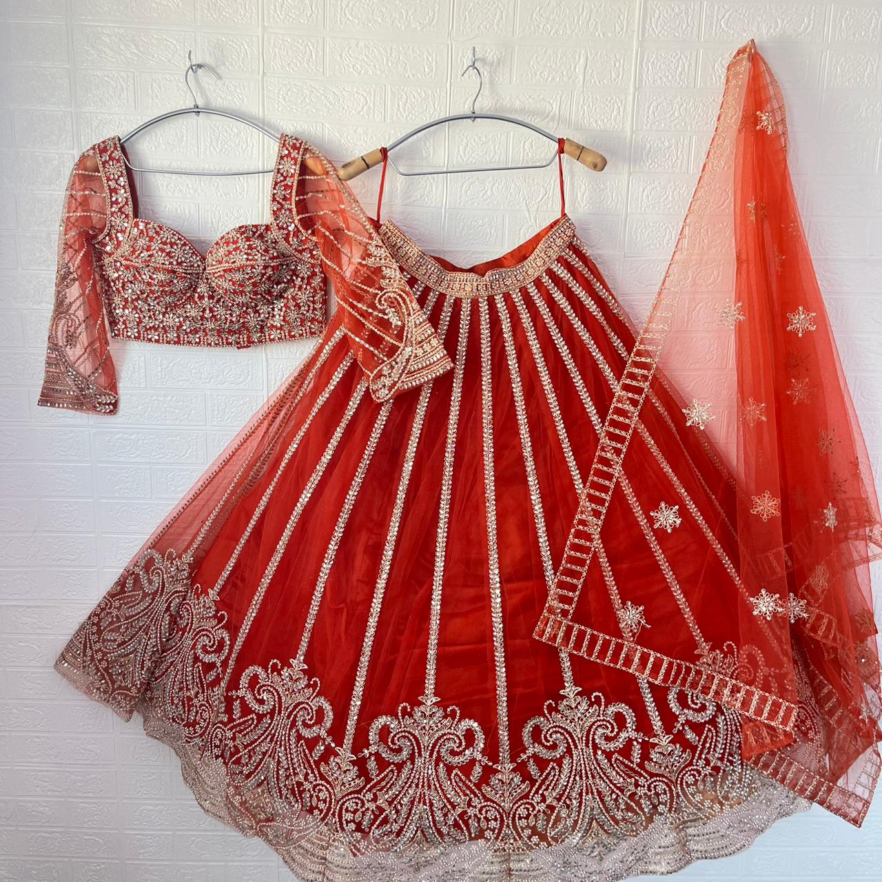 Lovely orange mirror Crop Top Lehenga