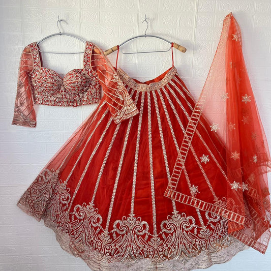 Lovely orange mirror Crop Top Lehenga