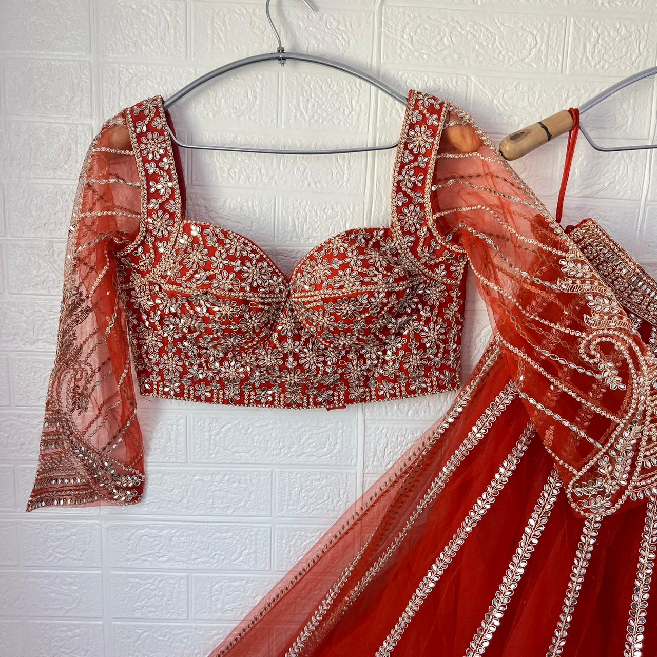 Lovely orange mirror Crop Top Lehenga