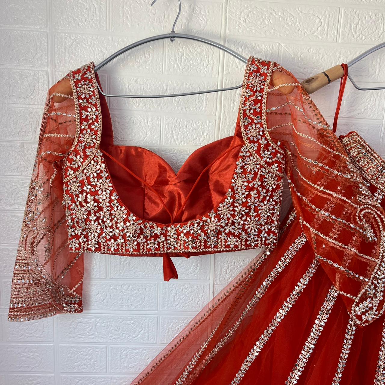 Lovely orange mirror Crop Top Lehenga