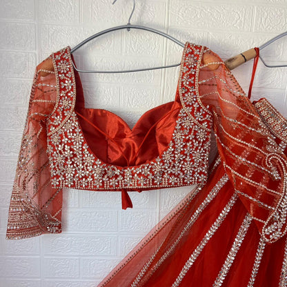 Lovely orange mirror Crop Top Lehenga