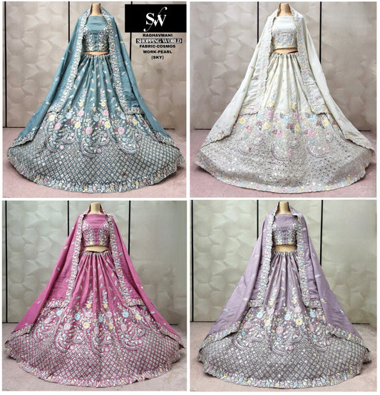 Majestic Sky Blue White Pink Lavender girlish Lehenga