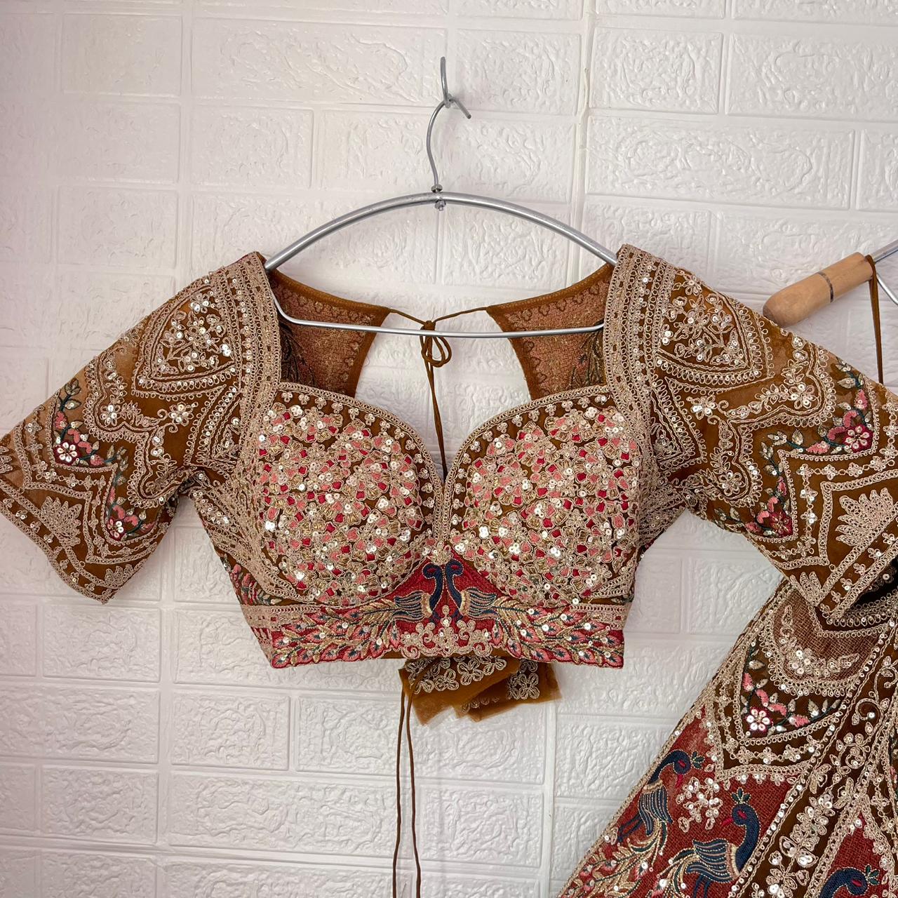 Pleasing yellow mehendi green Peacock Crop Top Lehenga