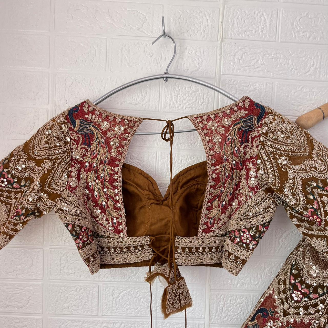 Pleasing yellow mehendi green Peacock Crop Top Lehenga