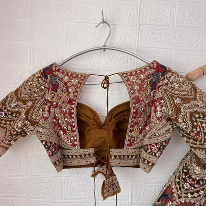 Pleasing yellow mehendi green Peacock Crop Top Lehenga