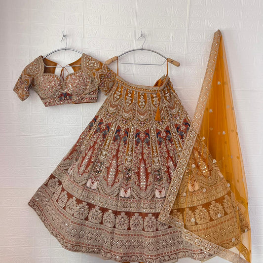 Majestic orange Peacock Crop Top Lehenga