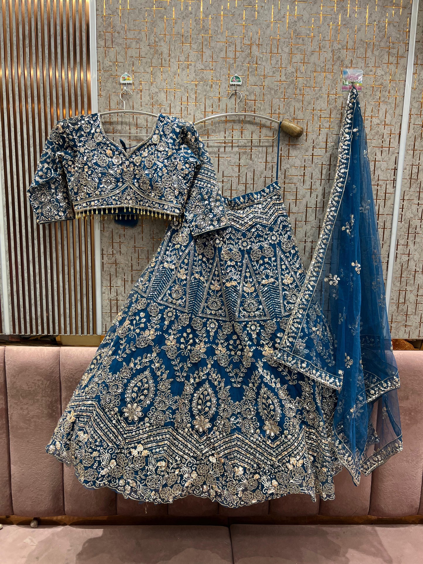 Majestic Sky blue Crop Top Lehenga