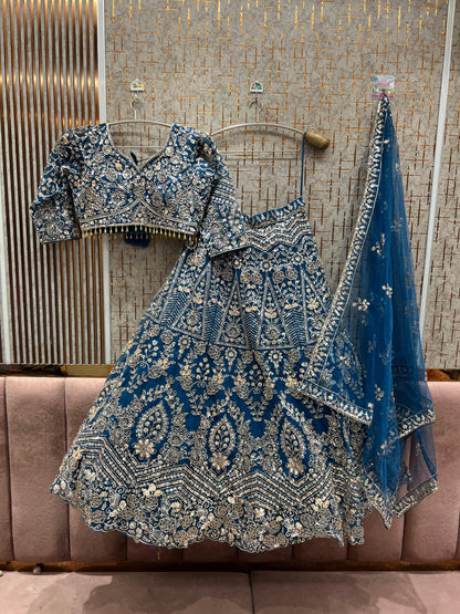 Majestic Sky blue Crop Top Lehenga