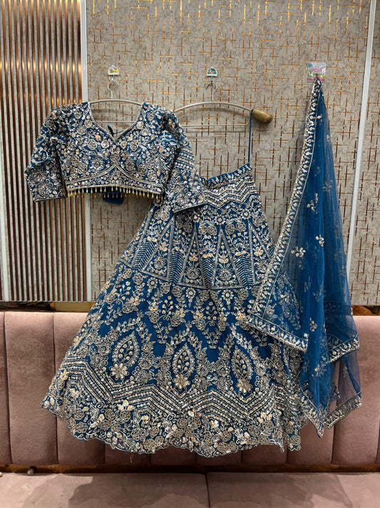 Majestic Sky blue Crop Top Lehenga